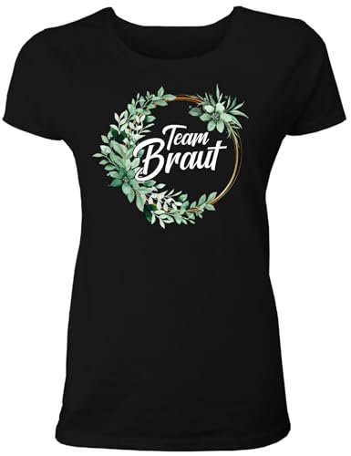 T-Shirt Junggesellinnenabschied Frauen: Team Braut/Bride im Blumenring - JGA T-Shirt Damen von Shirtoo