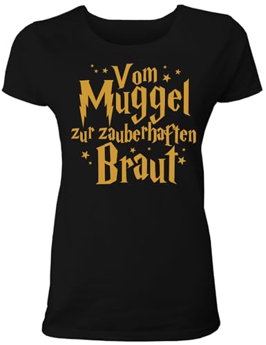 T-Shirt Junggesellinnenabschied Frauen: Vom Muggel zur zauberhaften Braut für die Braut - JGA Damen T-Shirt Junggesellenabschied von Shirtoo