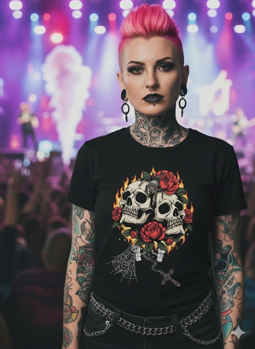 Skull Shirt Twin Skulls & Roses T-Shirt | Gothic Punk Style S-5xl von Shirtothek