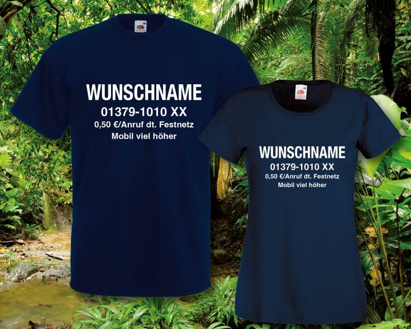 Herren T-Shirt Dschungelcamp Wunschname Und Nr. Dschungel Fun-Shirt von ShirtparadeShop