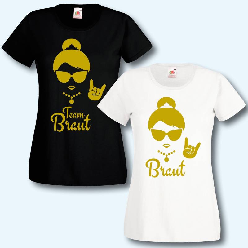 T-Shirt, Jga Team Braut Hipster, Black/White Gold Edition, Junggesellinnenabschied von ShirtparadeShop