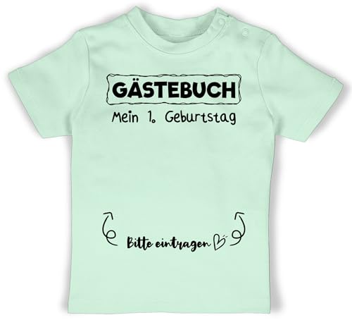 Baby T-Shirt Mädchen Jungen - 1. - Gästebuch - Mein erster Geburtstag - 6/12 Monate - Mintgrün - geburtstagsshirt one 1 Jahr Shirt für einjährigen Geschenk altes 1geburtstag Junge Babykleidung von Shirtracer