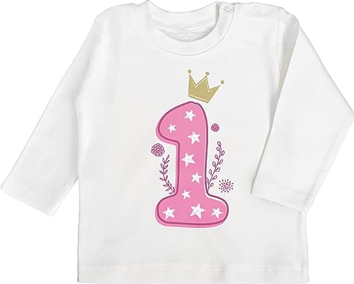 Shirtracer Baby Langarmshirt - 1. Geburtstag - Erster Mädchen - 12/18 Monate - Weiß - 1 Jahr einjährige Langarm First Birthday Girl Outfit one Year 1geburtstag Langarmshirts Kindergeburtstag Geschenk von Shirtracer