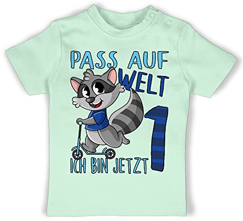 Baby T-Shirt Mädchen Jungen - 1. Geburtstag - Pass auf Welt ich Bin jetzt eins - blau - 6/12 Monate - Mintgrün - 1 Babykleidung 1st Birthday Girl Outfit 1jahriger t-Shirts Geschenke für 1jahrige von Shirtracer