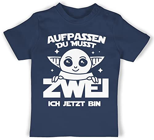 Baby T-Shirt Mädchen Jungen - 2. Geburtstag - Aufpassen du musst Zwei ich jetzt Bin Parodie weiß - 18/24 Monate - Navy Blau - Geburtstagsgeschenk für 2 Jahre Tshirt t Shirt Junge Outfit zweiter von Shirtracer