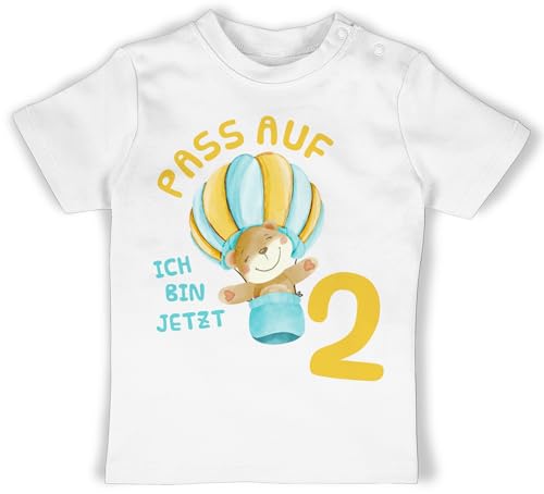 Baby T-Shirt Mädchen Jungen - 2. Geburtstag - Pass auf ich Bin jetzt Zwei Bär Heißluftballon - 18/24 Monate - Weiß - geburtstagstshirt Junge 2 Two Jahre t-Shirts Shirt 2, Tshirts Tshirt zweiter von Shirtracer