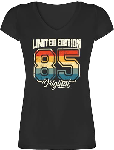 T-Shirt Damen V Ausschnitt - 40. - Limited Edition 1985 Original I Vierzigster Geburtstag I 40 Geburtstag - XS - Schwarz - Tshirt Geburtstagskind Frau 40er 1984 Tshirts Frauen Shirt 40.Geburtstag von Shirtracer