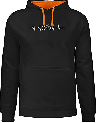 Pullover Herren Frauen Hoodie Kontrast zweifarbig - Fahrzeuge - Herzschlag Fahrrad Rad Mountainbiker Geschenk - L - Schwarz/Orange - Mountainbike fahrradfahren Radfahren Hoody Fahrzeug Radfahrer von Shirtracer