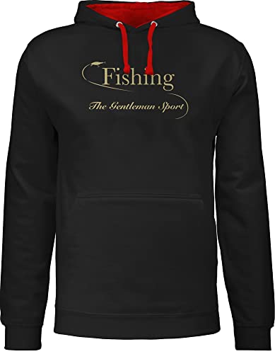 Pullover Herren Frauen Hoodie Kontrast zweifarbig - Angler Geschenke & Angeln Zubehör - Fishing - The Gentleman Sport - 4XL - Schwarz/Rot - kapputzenpolover Geschenk Fischer Hoodies von Shirtracer