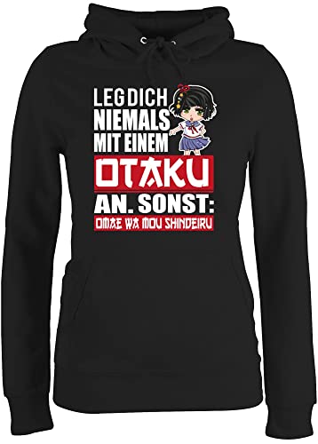 Pullover Damen Hoodie Frauen - Anime Geschenke - Leg Dich Niemals mit einem Otaku an - weiß/rot - L - Schwarz - Hoodies polower Pulli Hoddie Hoody Kapuzenpullover pullis Hoddies/pullies Baumwolle von Shirtracer