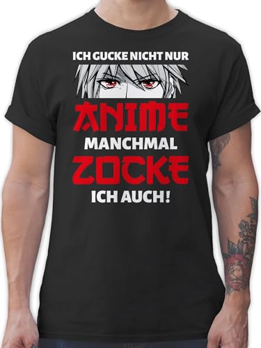 T-Shirt Herren - Geschenke - Ich gucke Nicht nur Anime manchmal zocke ich auch Junge - XXL - Schwarz - Shirt männer Tshirt t Shirts teschrt Kurzarm tischert Gamer Geschenk+Anime zocken tishrt von Shirtracer