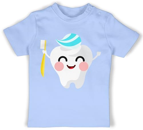 Baby T-Shirt Mädchen Jungen - Karneval & Fasching - Zahnfee Zahnpasta - Zahnmedizin Geschenkidee - 6/12 Monate - Babyblau - zahnärzte Shirts Carnival erste Zahn Babybekleidung Karneval- von Shirtracer