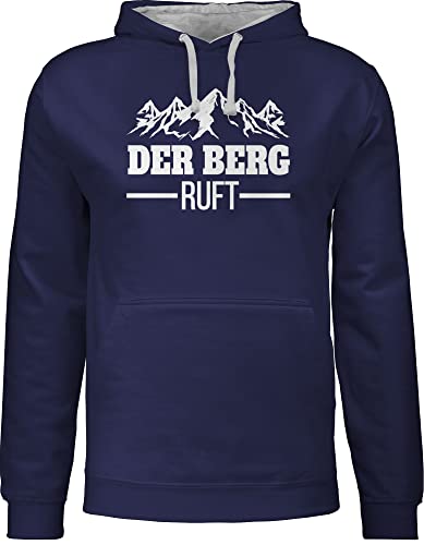 Pullover Herren Frauen Hoodie Kontrast zweifarbig - Skiurlaub Apres Ski - Der Berg Ruft - L - Navy Blau/Grau meliert - Pulli Mountains huddis Bergsteigen Hoodies/pullis Wanderer kaputzenpuloverer von Shirtracer