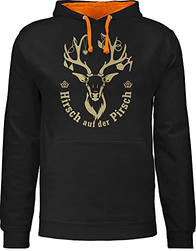 Pullover Herren Frauen Hoodie Kontrast zweifarbig - Skiurlaub Apres Ski - Hirsch auf der Pirsch - M - Schwarz/Orange - Kapuzenpullover Pulli Damen Oberteil Hoody Hoodies Pullover. Kordel Langarm von Shirtracer