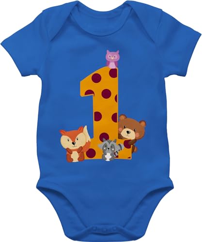 Baby Body Junge Mädchen - 1. Geburtstag - Eins Waldtiere - 12/18 Monate - Royalblau - geburtstagsoutfit 1 jahr first birthday outfit einjährige 1st strampler für one year clothes 1geburtstag von Shirtracer