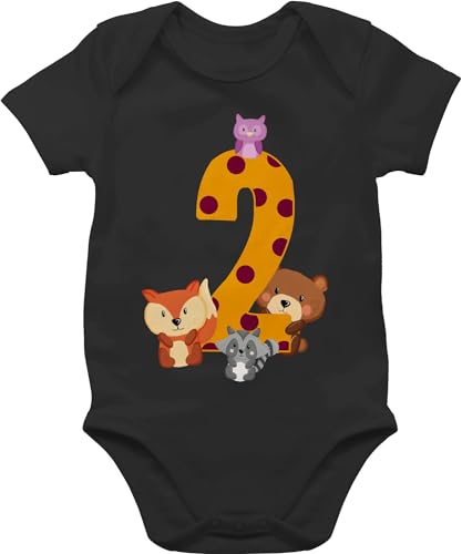 Baby Body Junge Mädchen - 2. Geburtstag - Zwei Waldtiere - 18/24 Monate - Schwarz - 2 outfit jahre 2.geburtstag ich bin strampler geburtstags zweijährige babysachen 2+jahre+body 2, babykleidung von Shirtracer