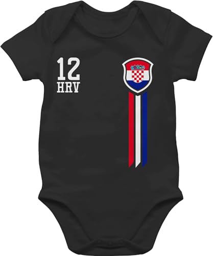 Baby Body Junge Mädchen - 2024 Fussball EM Fanartikel - 12. Mann Kroatien Fan-Shirt - 6/12 Monate - Schwarz - fußball europameisterschaft strampler wm kinder wm2022 croatian baby-kurzarmbodys von Shirtracer