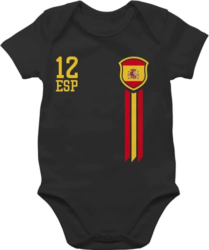 Baby Body Junge Mädchen - 2024 Fussball EM Fanartikel - 12. Mann Spanien Fan-Shirt WM - 3/6 Monate - Schwarz - fussball-wm strampler europameisterschaft welt meisterschaft fußball baby-body wm2022 von Shirtracer