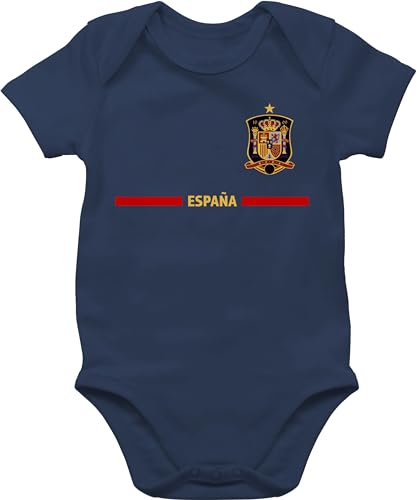 Baby Body Junge Mädchen - 2024 Fussball EM Fanartikel - Spanisches Trikot Wappen | España mit Stolz | Spanien Fan-Motiv - 1/3 Monate - Navy Blau - spanischer strampler wm fußball spanischen von Shirtracer