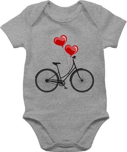 Baby Body Junge Mädchen - Aktuelle Trends - Fahrrad Herz Luftballons - 1/3 Monate - Grau meliert - bike biker herzl bicycle fahrradfans fahrradshirt fahrradoutfit luftballon von Shirtracer