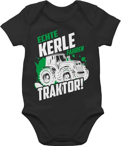 Baby Body Junge Mädchen - Bagger und Co. - Echte Kerle fahren Traktor - weiß - 6/12 Monate - Schwarz - strampler bodys kurzarm babysachen mit flugzeugen fahrzeuge trecker bodies sprüche von Shirtracer