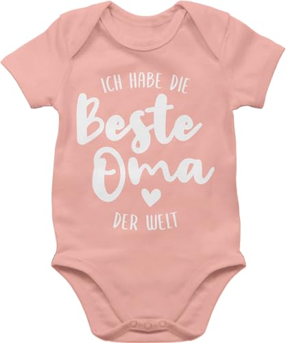 Baby Body Junge Mädchen - Strampler & - Ich habe die beste Oma der Welt - 1/3 Monate - Babyrosa - mit sprüche babymode witzig sachen für neugeborene ist bodys babygeschenk zur geburt hab babybody von Shirtracer