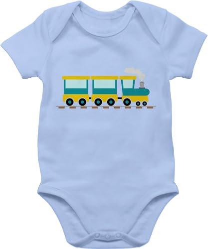 Baby Body Junge Mädchen - Bagger Traktor und Co. - Eisenbahn - 3/6 Monate - Babyblau - strampler mit flugzeugen fahrzeuge zug babybody züge bz10 dampflok kurzarm lokomotive kurzarmbody eisenbahnen von Shirtracer