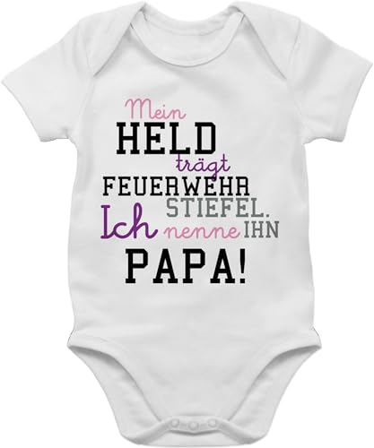 Shirtracer Baby Body Junge Mädchen - Feuerwehr - Mein Held Papa Feuerwehrmann - 3/6 Monate - Weiß - eltern geschenke baby+feuerwehr+strampler feuerwehrgeschenkartikel dad babybody bekleidung outfit von Shirtracer