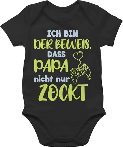 Baby Body Junge Mädchen - Geschenk zum Vatertag - Ich bin der Beweis, dass Papa nicht nur zockt Blau grün - 3/6 Monate - Schwarz - strampler beweis vatertagsbody papatagsgeschenk das babybody von Shirtracer