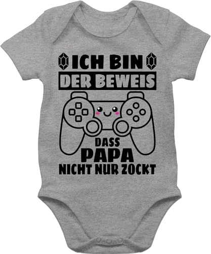 Baby Body Junge Mädchen - Geschenk zum Vatertag - Ich bin der Beweis das Papa nicht nur zockt mit Controller - schwarz - 1/3 Monate - Grau meliert - dad baby-kleidung vatertagsgeschenk dass von Shirtracer