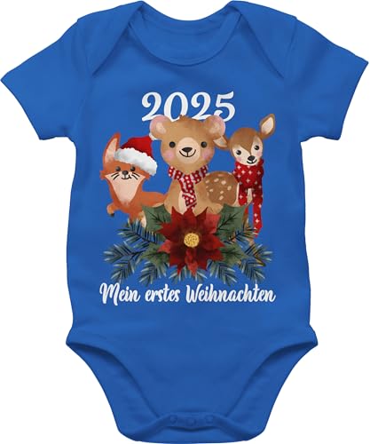 Baby Body Junge Mädchen - Geschenke Christmas - 2025 Mein erstes Weihnachten mit süßen Tieren - weiß - 6/12 Monate - Royalblau - erster weihnachts-strampler weihnachtsoutfit weihnachtsmotiv tier von Shirtracer