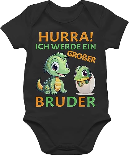 Baby Body Junge Mädchen - Hurra endlich großer Bruder Dinos I Dino Geschenk Dinosaurier Brüder - 12/18 Monate - Schwarz - bald grosser big brother bruder" werde strampler von Shirtracer