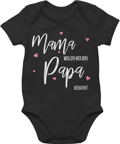 Baby Body Junge Mädchen - Hochzeit - Mama wollen wir Papa heiraten - 6/12 Monate - Schwarz - babykleidung heirat heiratsantrag+baby+body hochzeitsantrag daddy bodys möchtest du heiratsantrag von Shirtracer
