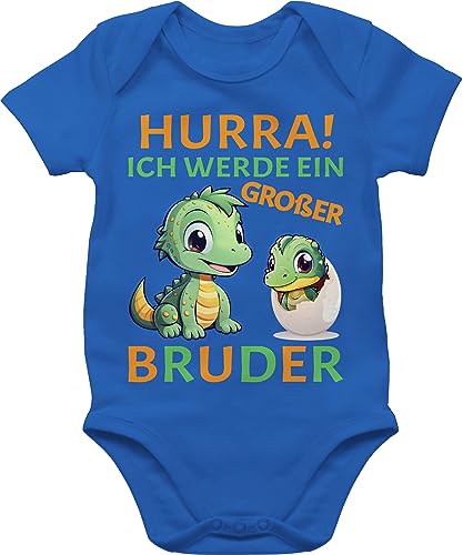 Baby Body Junge Mädchen - Hurra endlich großer Bruder Dinos I Dino Geschenk Dinosaurier Brüder - 12/18 Monate - Royalblau - bald grosser big brother bruder" werde strampler von Shirtracer