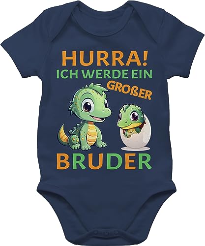 Baby Body Junge Mädchen - Hurra endlich großer Bruder Dinos I Dino Geschenk Dinosaurier Brüder - 6/12 Monate - Navy Blau - bald grosser big brother bruder" werde strampler von Shirtracer