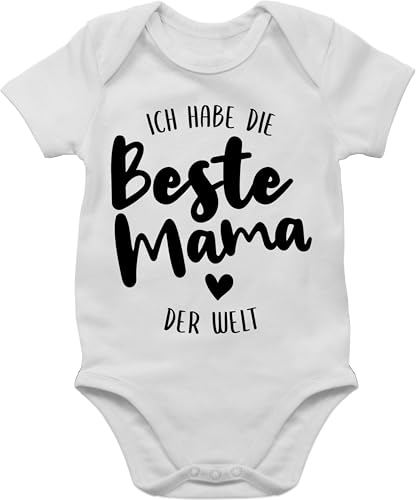 Baby Body Junge Mädchen - Ich habe die beste Mama der Welt - 1/3 Monate - Grau meliert - geschenk für werden kurzarmbody muttertag muddi ist strampler babykleidung jungen mama's mamas liebste von Shirtracer