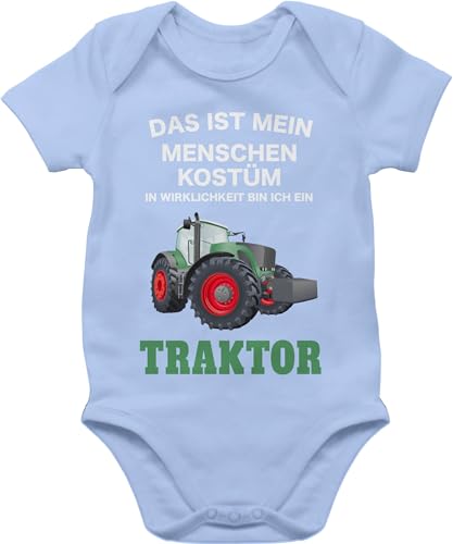 Baby Body Junge Mädchen - Karneval & Fasching - Das ist mein Menschen Kostüm in echt bin ich ein Traktor I Trecker I Traktoren - 3/6 Monate - Babyblau - faschingsstrampler fastnacht bauer von Shirtracer