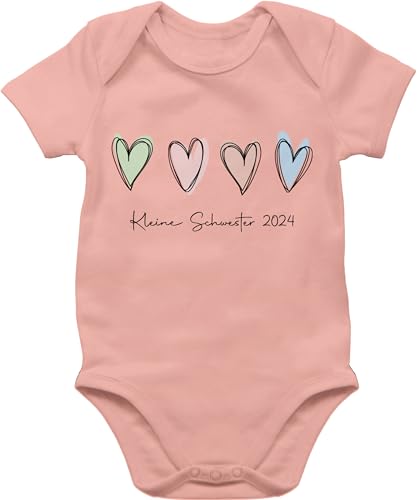 Baby Body Junge Mädchen - Kleine Schwester 2024 Little Sister - 1/3 Monate - Babyrosa - geschenk zur geburt schwestern outfit geschenke für 2023 strampler sachen mädchen, babygeschenke von Shirtracer