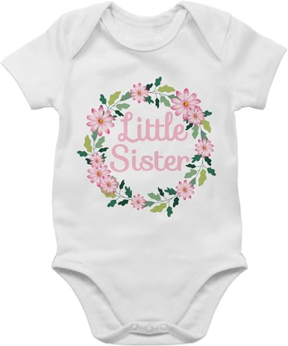 Baby Body Junge Mädchen - Kleine Schwester - Little Sister mit Blumenkranz - 3/6 Monate - Weiß - schwestern outfit lil sis geschwister bz10 babygeschenke schwesterherz babybuddy von Shirtracer