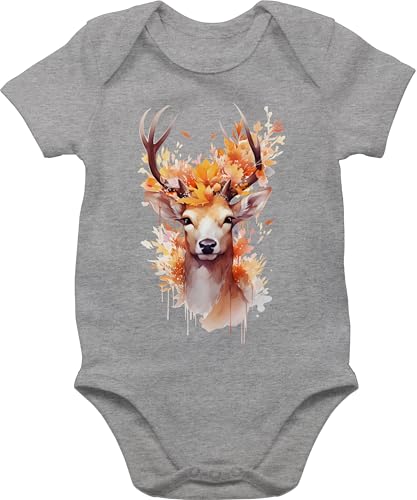 Baby Body Junge Mädchen - Kompatibel mit Oktoberfest Outfit - Geschenk Hirsch Geweih I Hirschgeweih I Hirschmotiv Geschenk Jäger I Jägerin I Jagd - 6/12 Monate - Grau meliert - strampler von Shirtracer