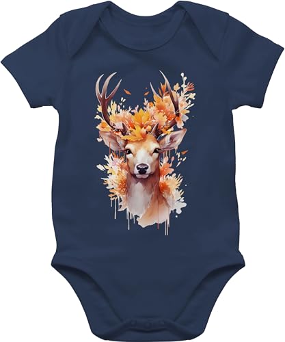 Baby Body Junge Mädchen - Kompatibel mit Oktoberfest Outfit - Geschenk Hirsch Geweih I Hirschgeweih I Hirschmotiv Geschenk Jäger I Jägerin I Jagd - 6/12 Monate - Navy Blau - strampler von Shirtracer