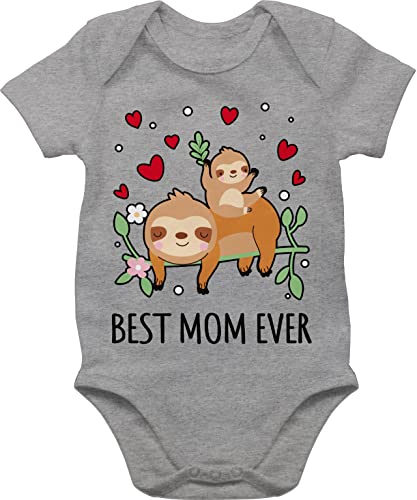 Shirtracer Baby Body Junge Mädchen - Muttertag - Best Mom ever - Faultiere - 3/6 Monate - Grau meliert - mutertagsgeschenke muttertagsgeschenke für mama mutteetag mutterzagsgeschenk mutter geschenk von Shirtracer