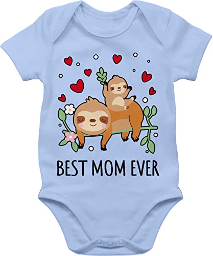 Baby Body Junge Mädchen - Muttertag - Best Mom ever - Faultiere - 6/12 Monate - Babyblau - mama sprüche muttertagsgeschenk kleinigkeit muttertagsgeschenke ideen mothers day gifts geschenk mutter von Shirtracer