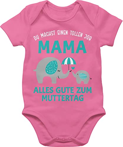 Baby Body Junge Mädchen - Du machst einen tollen Job Mama - Geschenk Zum 1 Muttertag - 3/6 Monate - Pink - muttertagsgeschenke ideen billig outfit anneler günü mum mother day mamas motherday von Shirtracer