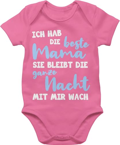 Baby Body Junge Mädchen - Ich hab die beste Mama - ganze Nacht wach - 6/12 Monate - Pink - geschenke für mütter mutter babystrampler jungen geschenk muttertagsgeschenke babybekleidung muttertag von Shirtracer