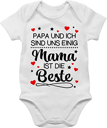Baby Body Junge Mädchen - Papa und ich sind uns einig Mama ist die Beste - 1/3 Monate - Weiß - werdende geschenk kurzarmbody muttertag muddi mami strampler muttertagsgeschenke für von Shirtracer