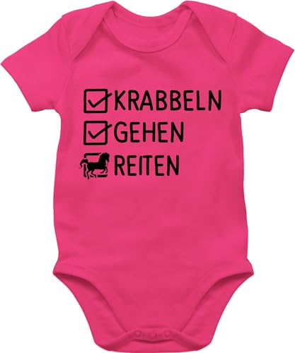 Baby Body Junge Mädchen - Pferde - Krabbeln, Gehen, Reiten - 1/3 Monate - Fuchsia - strampler pferdeliebhaber geschenk sachen geschenke für reiter kurzarm pferdeartikel jungen pferdefan bodies von Shirtracer