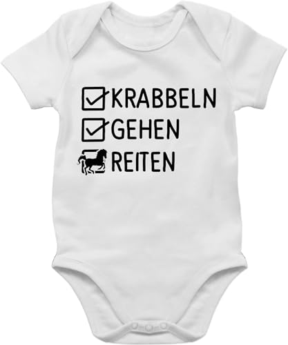 Baby Body Junge Mädchen - Pferde - Krabbeln, Gehen, Reiten - 1/3 Monate - Weiß - reit sachen strampler jungen pferde-print bodys frau für pferdeliebhaber kurzarm geschenk pferd babysachen horse von Shirtracer