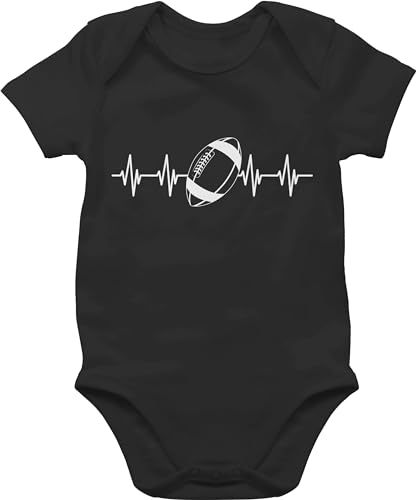 Baby Body Junge Mädchen - Sport & Bewegung - Football Herzschlag - weiß - 1/3 Monate - Schwarz - basketball outfit american strampler babykleidung babystrampler babybody bodys von Shirtracer