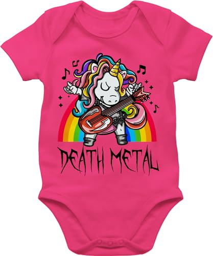 Shirtracer Baby Body Junge Mädchen - Sprüche - Death Metal Einhorn - Unicorn - 3/6 Monate - Fuchsia - babymode witzig spruch heavy strampler babybody mit sprüchen babygeschenke lustig band babybodies von Shirtracer